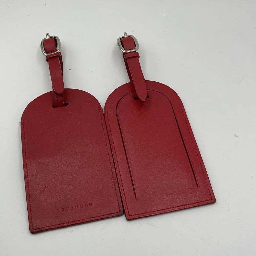 Levenger Leather Luggage Tag Red Color - Set Of 2